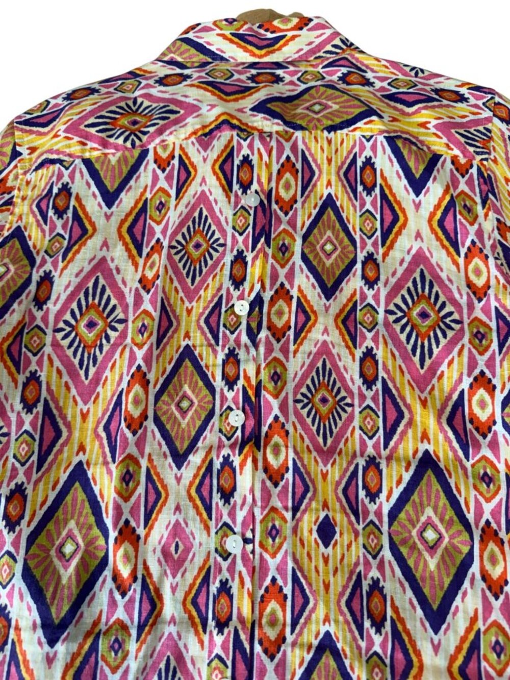 Chico's Multicolor Geometric Pattern Collared Linen Blouse Size Small - Picture 6 of 10